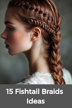 Fishtail braids are a stunning hairstyle that can easily elevate any look, from formal occasions to casual days. This braid, made by intertwining two sections of hair, creates a unique and textured style that pairs perfectly with loose curls or waves. Fishtail braids suit various hair types and lengths, allowing for versatility in styling. Whether worn as a statement piece or a more understated look, fishtail braids bring elegance and sophistication to any hairstyle, making them a timeless favor Types Of Braids Hairstyles, Fish Tail Braids, Messy Fishtail Braids, Fish Tail Side Braid, Dutch Fishtail Braid, Tail Braids, Fishtail Braid Hairstyles, Fishtail Braids, Pretty Braids