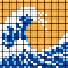 a cross stitch pattern with blue and yellow waves