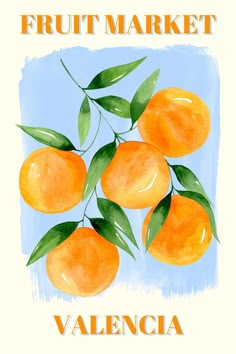 watercolor painting of oranges with green leaves