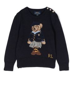 Ralph Lauren Jumper, Polo Ralph Lauren Kids, Navy Blue Sweater, Cotton Jumper, Ralph Lauren Kids, Polo Bear, Embroidered Sweater, Mode Inspo, Winter Mode