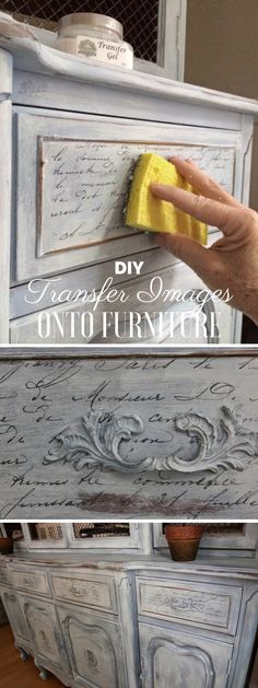 an old dresser has been painted white with chalk paint and is being used as a decorative piece