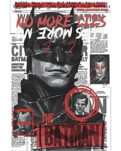 the batman movie poster is displayed on a newspaper page, with an image of person's face