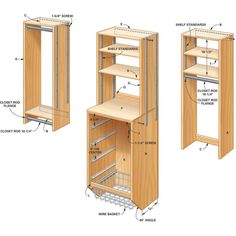 the diagram shows how to build an armoire for closets and shelving units