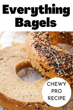 two bagels with sesame seeds on them and the words everything bagels above it