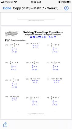 the worksheet for adding two - step expressions to an answer key is shown