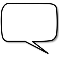 a black and white speech bubble on a white background