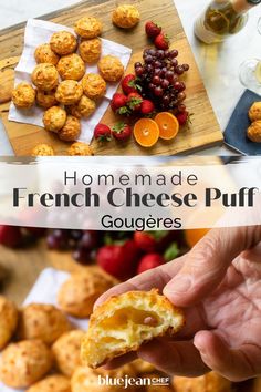 homemade french cheese puffs with grapes and oranges