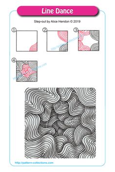 the line dance pattern is shown in pink, white and black with swirls on it