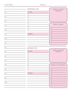 a pink and white printable daily planner