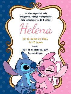 a pink and blue birthday card with two cartoon characters