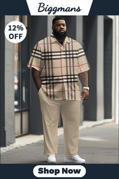 Make a statement in the office with this timeless checkered short sleeve shirt and trousers suit. Crafted from quality materials, it's both comfortable and stylish. Don't miss out on the limited-time offer of 12% off. Casual Plaid Sets For Summer, Casual Plaid Summer Sets, Casual Summer Plaid Sets, Classic Relaxed Fit Short Sleeve Sets, Casual Plaid Short Sleeve Set, Casual Brown Workwear Sets, Casual Brown Relaxed Fit Set, Casual Beige Collared Set, Casual Brown Sets With Relaxed Fit