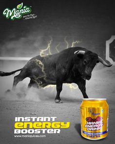 an advertisement for energy booster with a bull