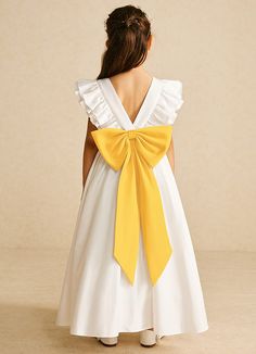 Let your flower girl have fun walking down the aisle while tossing petals in our matte satin dress, Aero. She features a scoop neckline, a beautiful V-back, a lovely bow tie belt, a ruched A-line skirt, and adorable flutter sleeves. This dress is not only perfect for a flower girl at a wedding but also versatile enough for other special occasions. Satin Flower Girl Dresses, Fun Walk, Matte Satin, Walking Down The Aisle, Satin Dress, Flutter Sleeves, Girl Dresses, Tie Belt, Satin Dresses