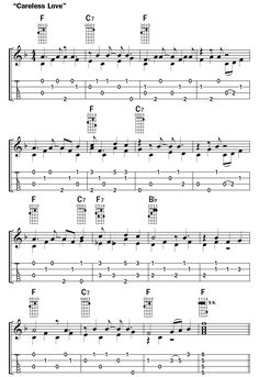 sheet music for guitar with chords and tabs, including the words careless love on it