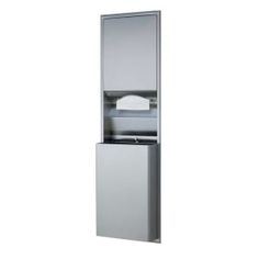 a tall metal cabinet with a mirror and towel dispenser