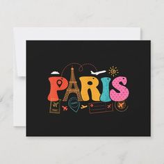 a card with the word paris written in colorful letters