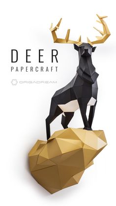 an origami deer standing on top of a rock with the words papercraft below it