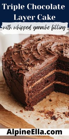 triple chocolate layer cake with whipped glaze filling