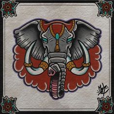 an elephant tattoo design on the back of a card