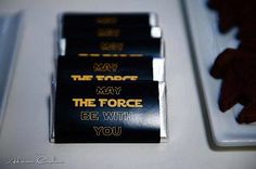 three star wars chocolate bars with the words may the force be with you on them