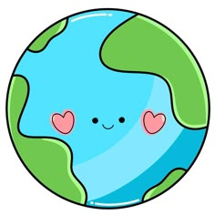 the earth with hearts on it's eyes is shown in this cartoon style illustration