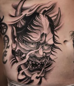 Japanese Art Tattoo, Japanese Mask Tattoo, Oni Tattoo, Tattoo Chest, Devil Tattoo, Japan Tattoo Design, Koi Tattoo, Mask Tattoo