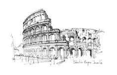 an ink drawing of the colossion in rome