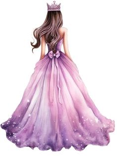 a drawing of a girl in a purple dress with a tiara on her head