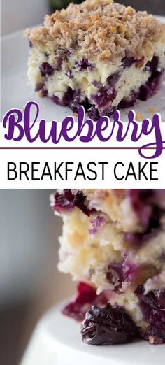 blueberry breakfast cake stacked on top of each other with crumbled toppings