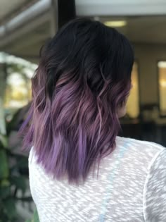 Shoulder Length Purple Hair Ombre, Dark And Light Purple Hair, Purple Tips Hair Brown, Purple Ombre Hair Color For Brunettes, Short Black And Purple Hair, Purple Hair Fade, Brown Hair With Colored Tips, Purple Hair Color Ombre, Purple Brown Hair