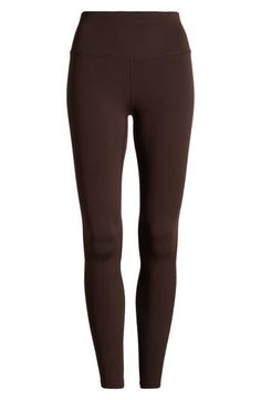 A wide waistband adds to the sublime comfort of leggings that are buttery-soft with light compression to provide support for every move you make. 25" inseam; 10 1/2" front rise Pull-on style 75% polyester, 25% elastane Machine wash, dry flat Imported Versatile Brown Yoga Activewear, Brown Athleisure Leggings For Yoga, Brown Stretch Sporty Yoga Pants, Sporty Stretch Brown Yoga Pants, Brown High Stretch Sporty Yoga Pants, Sporty High-stretch Brown Yoga Pants, Sporty Brown Yoga Pants, Stretch Brown Elastane Leggings, Brown Compressive Yoga Leggings