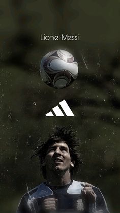 a soccer player with his head in the air, and an image of a ball above him