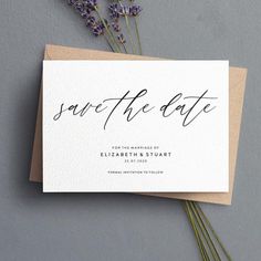 save the date card with lavender flowers on top