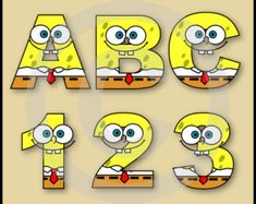 spongebob alphabet and numbers clipart with cartoon characters for children's crafts