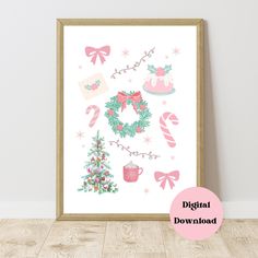 a christmas tree and other decorations on a white background with the words digital downloaded above it