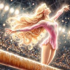 a painting of a woman in a pink leotard on top of a beam