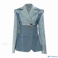 Orcajump - Versatile Detachable Shawl Collar Hybrid Denim Blazer with Notch Lapel and Zipper Closure Denim Blazer, Shawl Collar, Shawl, Blazer, Zipper, Collar, Blue, Clothes