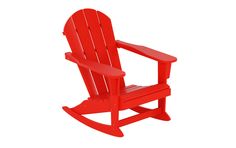 a red plastic rocking chair is shown on a white background with clipping path to the right