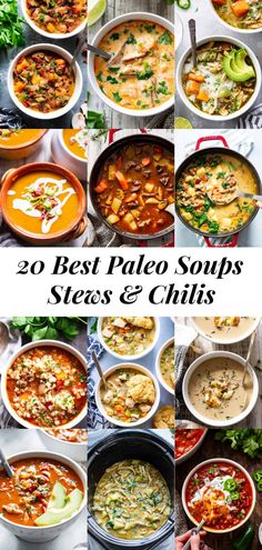 20 best paleo soups, stews and chilis with the title overlay