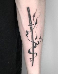 A sword tattoo is one of the most iconic designs. But only a few people know the true meaning behind it. Dive into our research to become a real sword tattoo lord. Forearm First Tattoo, Japanese Swords Tattoo, Amine Tattoo, Bankai Tattoo, Kunai Tattoo, Brush Tattoo, Knife Tattoo, One Piece Tattoos, Samurai Tattoo