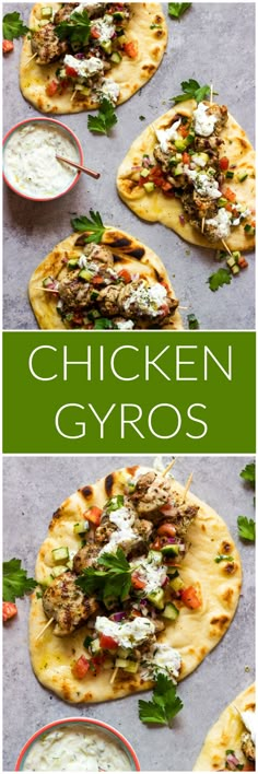 chicken gyros on pita bread with sour cream and cilantro sauce