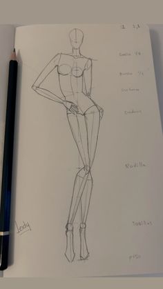 a drawing of a woman's body and legs with pencils next to it