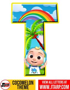 an image of a cartoon character with a palm tree on it's letter t