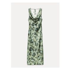 Sleeveless midi dress with draped neckline at front and back. Back tie detail. Zara Printed Satin Dress, Zara Floral Print Satin Dress, Zara Green Knee-length Dress, Zara Printed Green Dress, Zara Multicolor Midi-length Dress, Trench Coat Dress, Tie Dye Women, Draped Neckline, Zara Dress