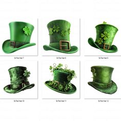 four different hats with shamrocks on them