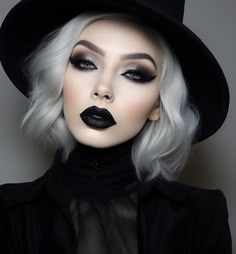 Maquillage Goth, Goth Makeup Looks, Vampy Makeup, Dark Makeup Looks, Black Lipstick, Alternative Makeup