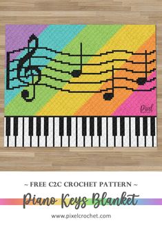 a colorful piano with music notes on it and the text free crochet pattern