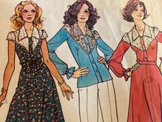 1975. Size 12 Sewing pattern is cut. Size 16 Sewing Pattern is Uncut. Listing is for one pattern only; Select Size at Checkout. Actual pattern envelope is not shown in photos. Please Read Shop Announcement. 70s Sewing Patterns, 1970 Fashion, 1970s Sewing Patterns, Lansing Mi, Money Save, 1970s Dresses, Sewing Pattern Sizes, 60s Fashion, Vintage Sewing Patterns