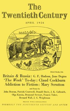 an advertisement for the twentieth century, featuring two bears and other animals in front of a yellow background