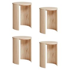 three wooden shelves sitting next to each other